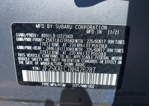 2022 Subaru Forester Premium из США, поврежденный, VIN JF2SKAEC7NH426287